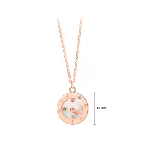925 Sterling Silver Plated Rose Gold Fashion Simple Clock Mother-of-Pearl Pendant with Cubic Zirconia and Necklace