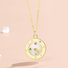 Load image into Gallery viewer, 925 Sterling Silver Plated Gold Fashion Simple Clock Mother-of-Pearl Pendant with Cubic Zirconia and Necklace