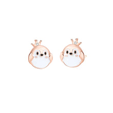 Load image into Gallery viewer, 925 Sterling Silver Plated Rose Gold Simple Cute Crown Penguin Stud Earrings with Cubic Zirconia