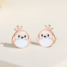 Load image into Gallery viewer, 925 Sterling Silver Plated Rose Gold Simple Cute Crown Penguin Stud Earrings with Cubic Zirconia