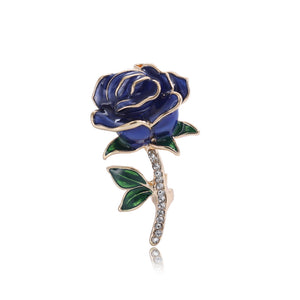 Fashion Romantic Plated Gold Enamel Blue Rose Brooch with Cubic Zirconia