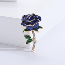 Load image into Gallery viewer, Fashion Romantic Plated Gold Enamel Blue Rose Brooch with Cubic Zirconia