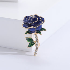 Fashion Romantic Plated Gold Enamel Blue Rose Brooch with Cubic Zirconia