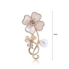 Load image into Gallery viewer, Fashion Simple Plated Gold Four-Leafed Clover Imitation Pearl Brooch with Cubic Zirconia
