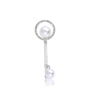 Fashion and Simple Key Shape Imitation Pearl Brooch with Cubic Zirconia