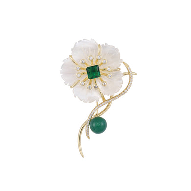 Fashion Elegant Plated Gold Shell Flower Brooch with Cubic Zirconia