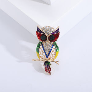 Fashion Personalized Plated Gold Enamel Multicolored Owl Brooch with Cubic Zirconia
