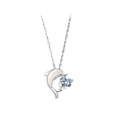 Load image into Gallery viewer, 925 Sterling Silver Fashion Temperament Dolphin Mother-of-pearl Pendant with Heart-shaped Cubic Zirconia and Necklace