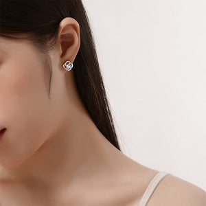 925 Sterling Silver Simple and Fashion Four-leafed Clover Stud Earrings with Cubic Zirconia
