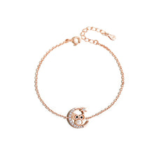 Load image into Gallery viewer, 925 Sterling Silver Plated Rose Gold Fashion Temperament Moon Owl Imitation Pearl Bracelet with Cubic Zirconia