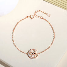 Load image into Gallery viewer, 925 Sterling Silver Plated Rose Gold Fashion Temperament Moon Owl Imitation Pearl Bracelet with Cubic Zirconia