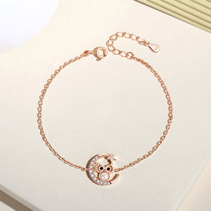 925 Sterling Silver Plated Rose Gold Fashion Temperament Moon Owl Imitation Pearl Bracelet with Cubic Zirconia