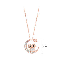 Load image into Gallery viewer, 925 Sterling Silver Plated Rose Gold Fashion Temperament Moon Owl Imitation Pearl Pendant with Cubic Zirconia and Necklace