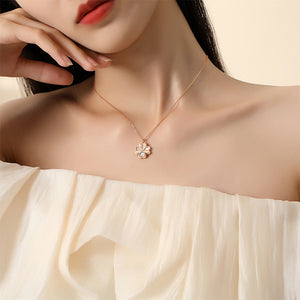 925 Sterling Silver Plated Rose Gold Fashion Simple Four-leafed Clover Mother-of-pearl Pendant with Cubic Zirconia and Necklace