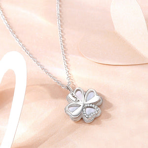 925 Sterling Silver Fashion Simple Four-leafed Clover Mother-of-pearl Pendant with Cubic Zirconia and Necklace