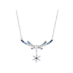 925 Sterling Silver Fashion Brilliant Antler Snowflake Pendant with Cubic Zirconia and Necklace