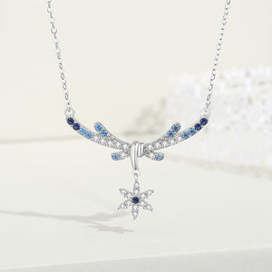 925 Sterling Silver Fashion Brilliant Antler Snowflake Pendant with Cubic Zirconia and Necklace