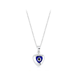 925 sterling silver simple personality enamel blue devil's eye heart-shaped pendant with necklace