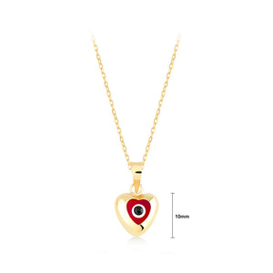 925 sterling silver plated gold simple personality enamel red devil's eye heart-shaped pendant with necklace