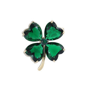 Fashion Simple Plated Gold Four-Leafed Clover Brooch with Green Cubic Zirconia