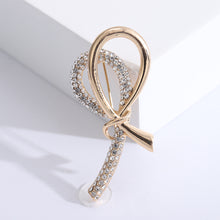 Load image into Gallery viewer, Simple Sweet Plated Gold Ribbon Brooch with Cubic Zirconia