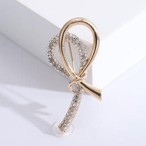 Simple Sweet Plated Gold Ribbon Brooch with Cubic Zirconia