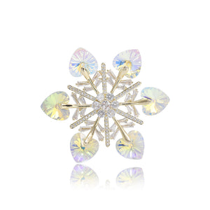 Simple Brilliant Plated Gold Snowflake Brooch with Cubic Zirconia