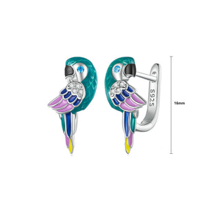 925 Sterling Silver Fashion Cute Enamel Colorful Parrot Stud Earrings with Cubic Zirconia