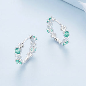 925 Sterling Silver Simple Fashion Four-leafed Clover Geometric Circle Earrings with Green Cubic Zirconia