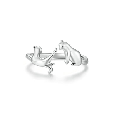 925 Sterling Silver Simple Cute Cat Geometric Adjustable Open Ring