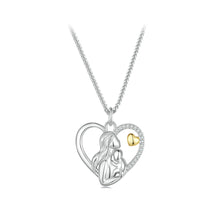 Load image into Gallery viewer, 925 Sterling Silver Fashion Creative Mother and Child Hollow Heart Pendant with Cubic Zirconia and Necklace