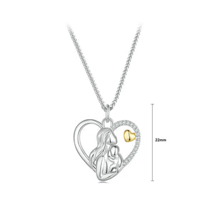 925 Sterling Silver Fashion Creative Mother and Child Hollow Heart Pendant with Cubic Zirconia and Necklace