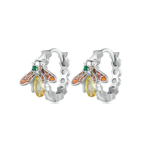 925 Sterling Silver Simple Fashion Bee Honeycomb Geometric Earrings with Cubic Zirconia