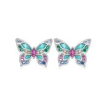 Load image into Gallery viewer, 925 Sterling Silver Fashion Elegant Enamel Butterfly Stud Earrings with Cubic Zirconia