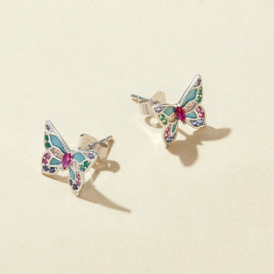 925 Sterling Silver Fashion Elegant Enamel Butterfly Stud Earrings with Cubic Zirconia