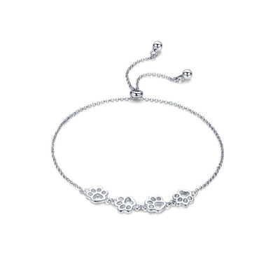 925 Sterling Silver Simple and Cute Hollow Dog Paw Adjustable Bracelet