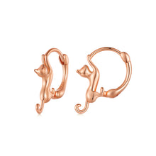 Load image into Gallery viewer, 925 Sterling Silver Plated Rose Gold Lovely Cat Geometric Circle Earrings