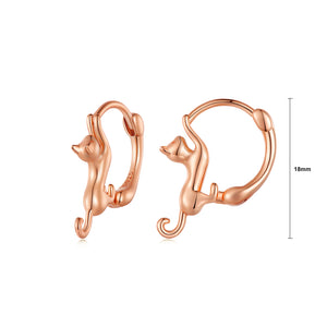 925 Sterling Silver Plated Rose Gold Lovely Cat Geometric Circle Earrings