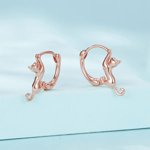 925 Sterling Silver Plated Rose Gold Lovely Cat Geometric Circle Earrings