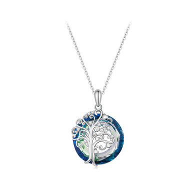 925 Sterling Silver Fashion Temperament Tree Of Life Blue Ring Pendant with Cubic Zirconia and Necklace