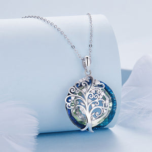 925 Sterling Silver Fashion Temperament Tree Of Life Blue Ring Pendant with Cubic Zirconia and Necklace