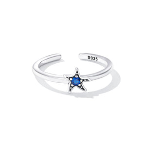 925 Sterling Silver Fashion Simple Starfish Geometric Adjustable Open Ring with Cubic Zirconia