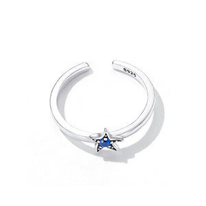 925 Sterling Silver Fashion Simple Starfish Geometric Adjustable Open Ring with Cubic Zirconia