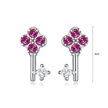 Load image into Gallery viewer, 925 Sterling Silver Simple Small Key Stud Earrings with Purple Cubic Zirconia