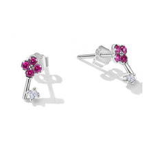 Load image into Gallery viewer, 925 Sterling Silver Simple Small Key Stud Earrings with Purple Cubic Zirconia