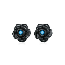 Load image into Gallery viewer, 925 Sterling Silver Plated Black Fashion Romantic Rose Stud Earrings with Blue Cubic Zirconia