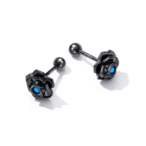 925 Sterling Silver Plated Black Fashion Romantic Rose Stud Earrings with Blue Cubic Zirconia