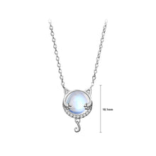 Load image into Gallery viewer, 925 Sterling Silver Simple and Cute Cat Moonstone Pendant with Cubic Zirconia and Necklace