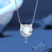 Load image into Gallery viewer, 925 Sterling Silver Simple and Cute Cat Moonstone Pendant with Cubic Zirconia and Necklace