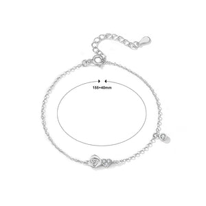 925 Sterling Silver Simple Romantic Heart Rose Bracelet with Cubic Zirconia